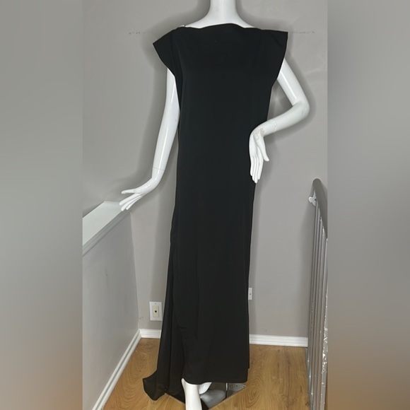 Adeptt Sz Large Long Asymmetrical Dress Gown Short Sleeve Side Cutaway Tail - Picture 3 of 9